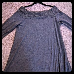 Grey lace neck off the shoulder tee